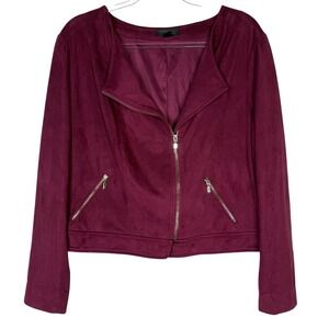Thalia Sodi Jacket Womens 2XL Burgundy Faux Suede Moto Asymmetrical Zip Pockets